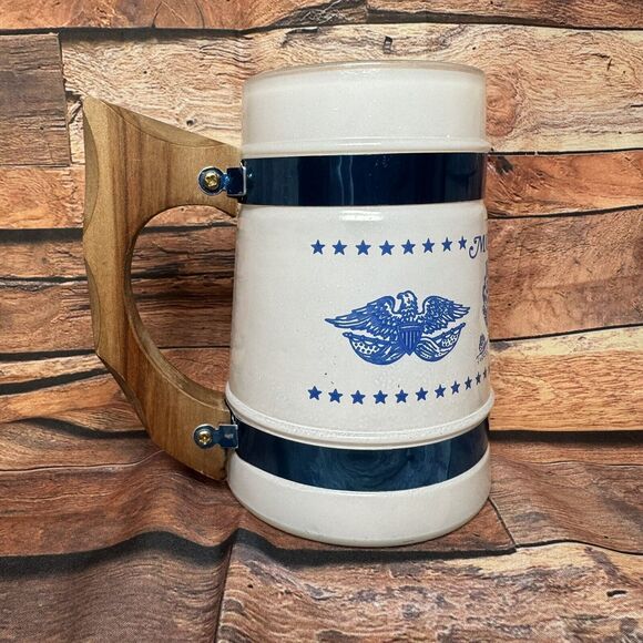 Vintage Mount Vernon Virginia Siesta Ware 16oz. Mug Cup Beer Glass Wood Handle - Picture 2 of 9